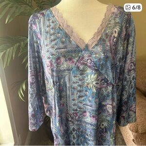 🇺🇸 Roaman’s Bohemian Paisley V-NeckTop, Size 2X